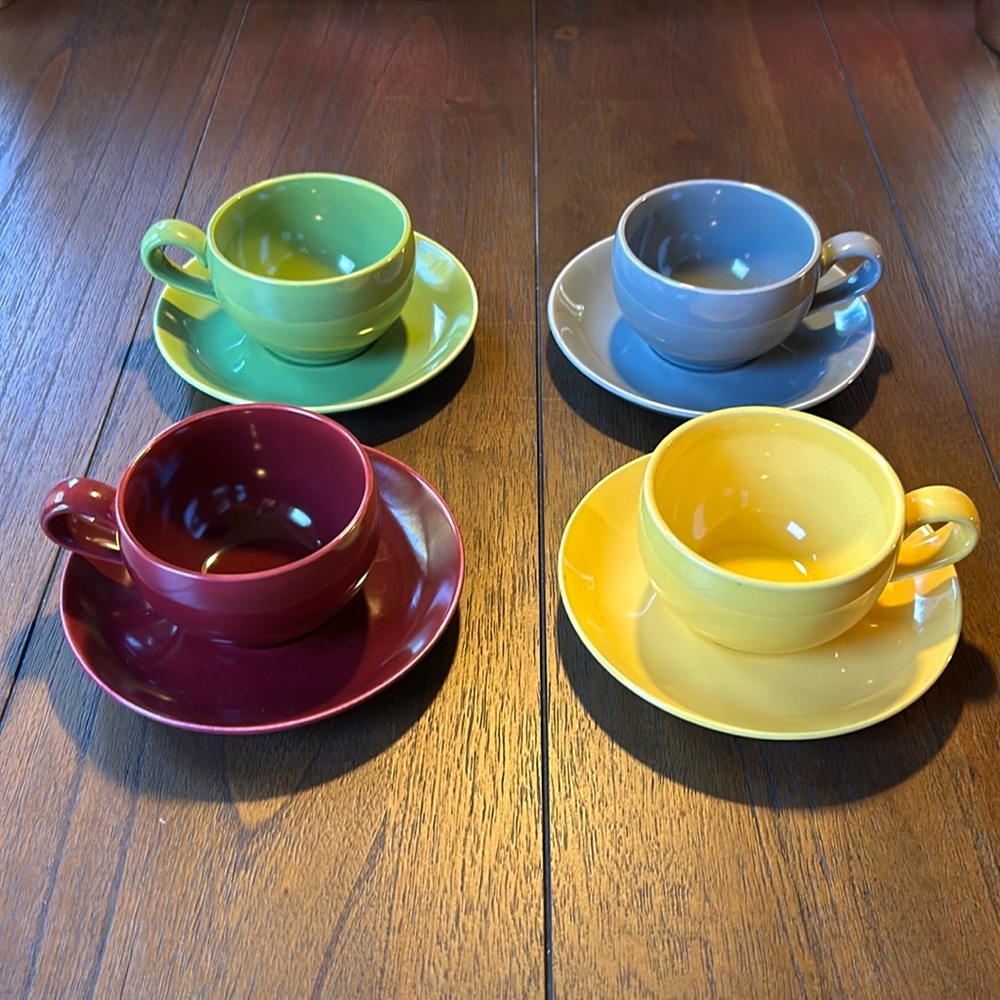 Set of 4 MCM Santa Anita Ware California Modern Cups & Saucers